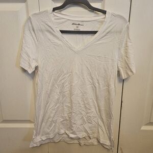 Eddie Bauer White V-Neck Short Sleeve Tee - Classic Cotton